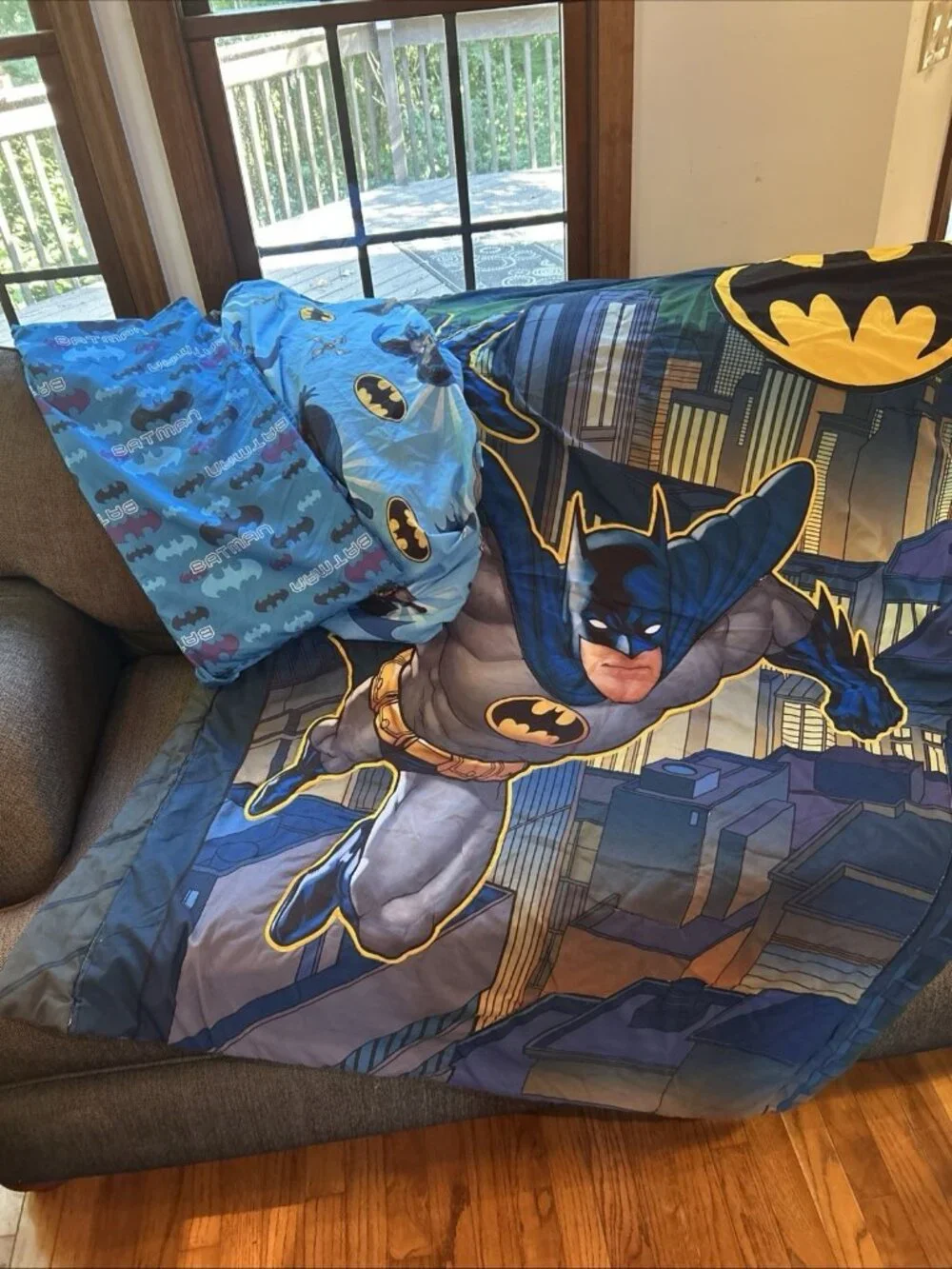 Batman Double sided Comforter Blanket Toddler Size Set Crib Fitted & Flat Sheets